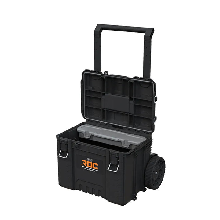 Sada 3 náradových debien Keter ROC Pro Gear 2.0, celkový objem 110 l, stupeň ochrany IP65, odnímateľná teleskopická rukoväť, možnosť uzamknutia visiacim zámkom, 256982