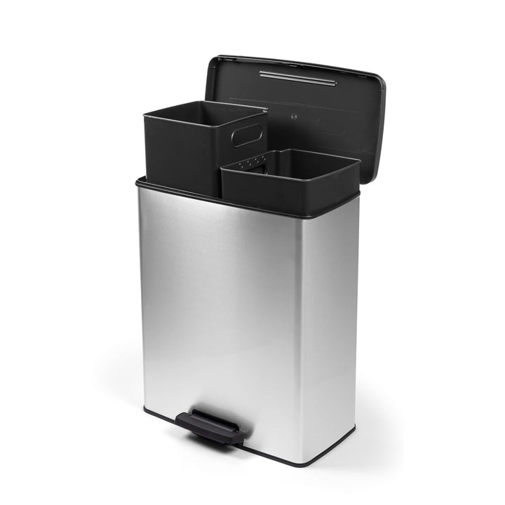Odpadkový kôš s pedálom Curver, nádoby 2x26 l, metalizovaný, strieborná farba, 251002