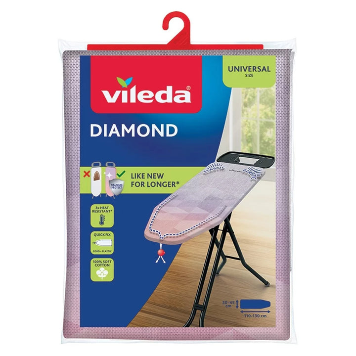 Obal na žehliacu dosku Vileda Diamond, dĺžka 110–130 cm, odolný voči vysokým teplotám, systém Quick Fix, 142468