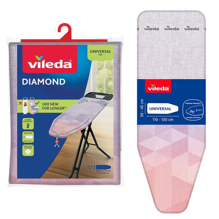 Obal na žehliacu dosku Vileda Diamond, dĺžka 110–130 cm, odolný voči vysokým teplotám, systém Quick Fix, 142468