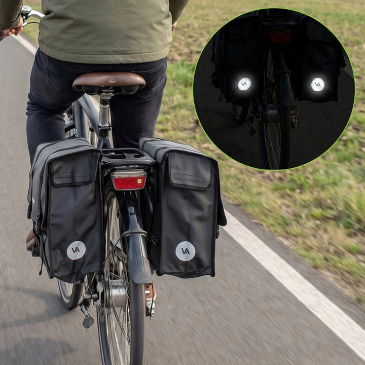 Dvojitá cyklistická taška na nosič z PVC s uchom, čierna, 40 l, VA0446, Vayox