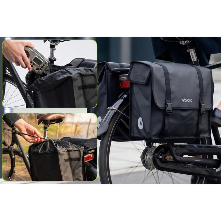 Dvojitá cyklistická taška na nosič z PVC s uchom, čierna, 40 l, VA0446, Vayox