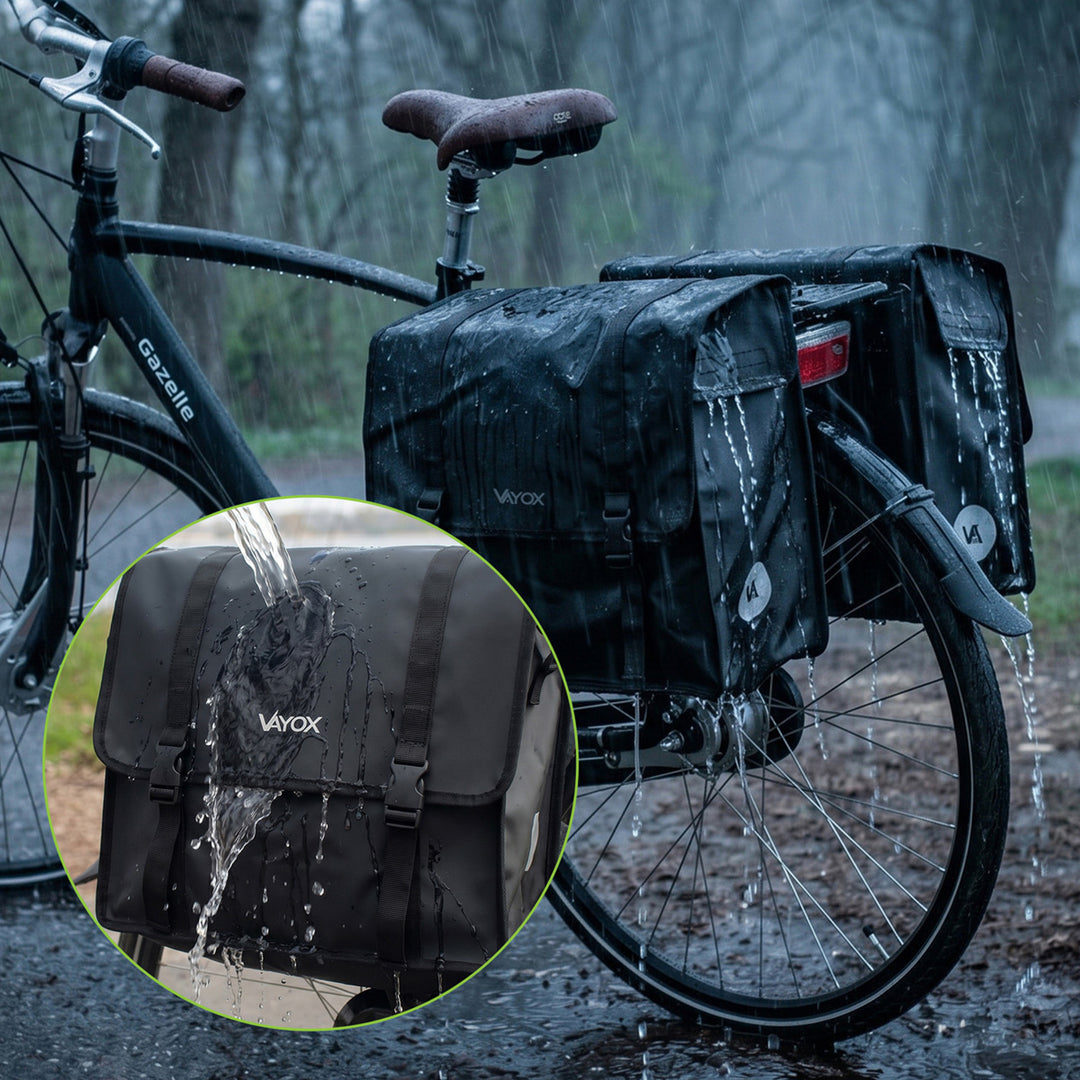 Dvojitá cyklistická taška na nosič z PVC s uchom, čierna, 40 l, VA0446, Vayox