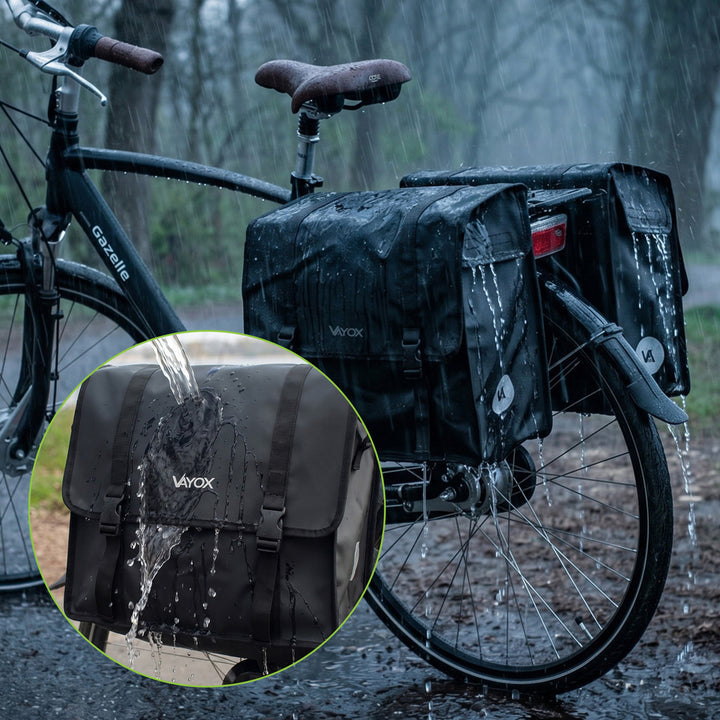 Dvojitá cyklistická taška na nosič z PVC s uchom, čierna, 40 l, VA0446, Vayox