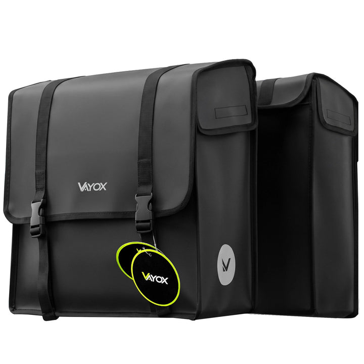 Dvojitá cyklistická taška na nosič z PVC s uchom, čierna, 40 l, VA0446, Vayox
