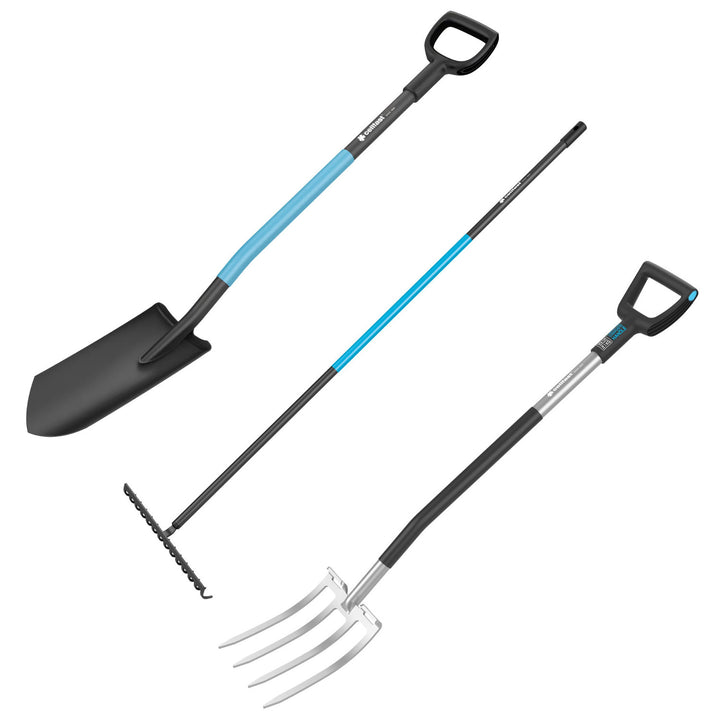 Školkárska / drenážna lopata CELLPRO + vidly ENERGO + univerzálne kovové hrablice CELLPRO, Cellfast