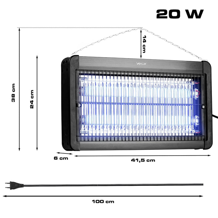 Lampa na hubenie hmyzu – komáre, muchy, mole, elektrická pasca, UV, 20 W, Vayox, 2 kusy