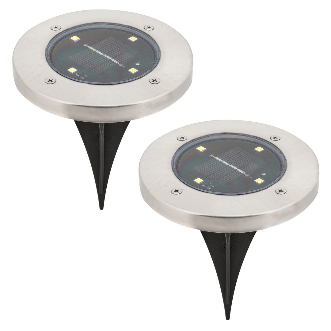 Solárna záhradná lampa Rabalux Dannet, IP44, farba saténový chróm, 7975, 2 kusy