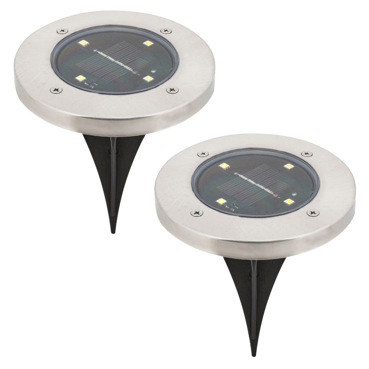 Solárna záhradná lampa Rabalux Dannet, IP44, farba saténový chróm, 7975, 2 kusy