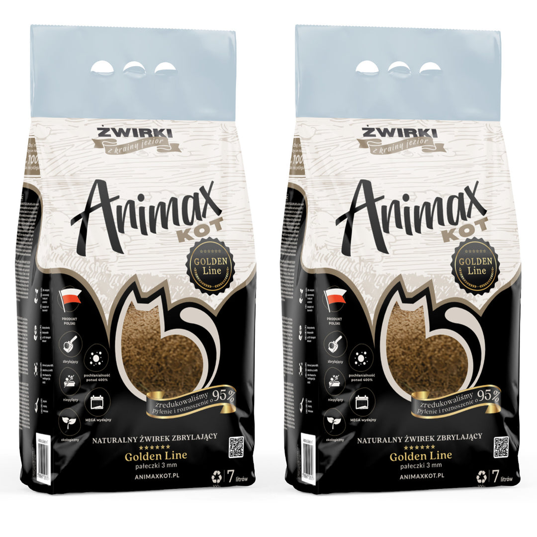 Zhrudkovateľná steliva, Animax Golden line 3 mm, malé granulky, 2x vrece po 7 l