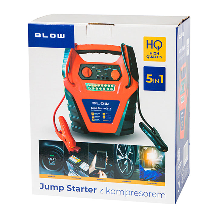 Jump Starter 5 v 1 Blow, s funkciou kompresora, nabíjačky a powerbanky, akumulátor 12 V 20 000 mAh, prúd – štartovací 400 A, špičkový 900 A, vybavený poistkou proti preťaženiu, 81-210#