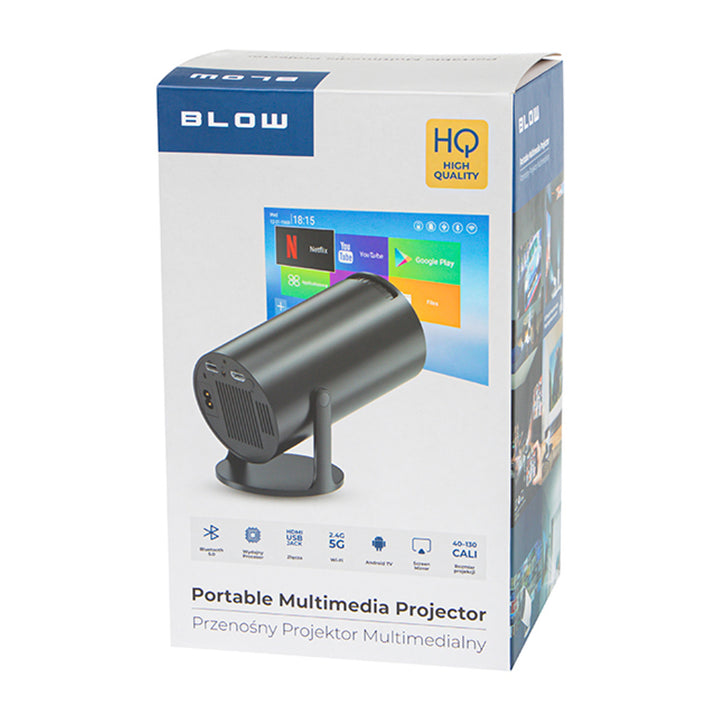 Prenosný projektor Blow, Android TV, vstavaný reproduktor 3 W, rozlíšenie 720p a dekódovanie až do 4K, ostrý a živý obraz, 79-705#