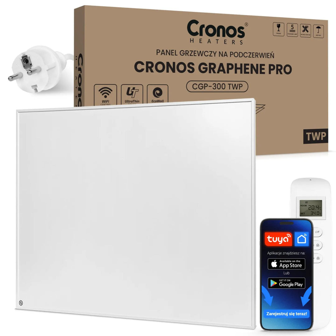 Infračervený vykurovací panel Cronos Graphene, výkon 300 W, farba biela, vykúri miestnosť s rozlohou do 8 m², diaľkové ovládanie, PRO CGP-300TWP