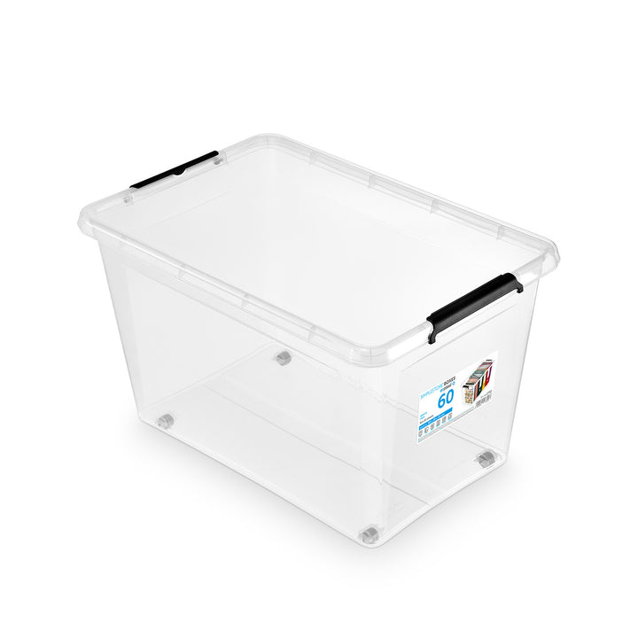 Kontajner Moxom SimpleStore, objem 60 l, priehľadný, viečko na klipy, s kolieskami, bez obsahu BPA, 04-0081