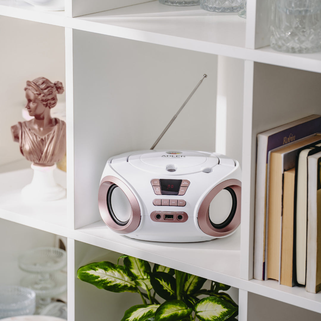 Rádio Boombox CD-MP3, USB, FM rádio, AUX, konektor pre slúchadlá, Adler, AD 1181