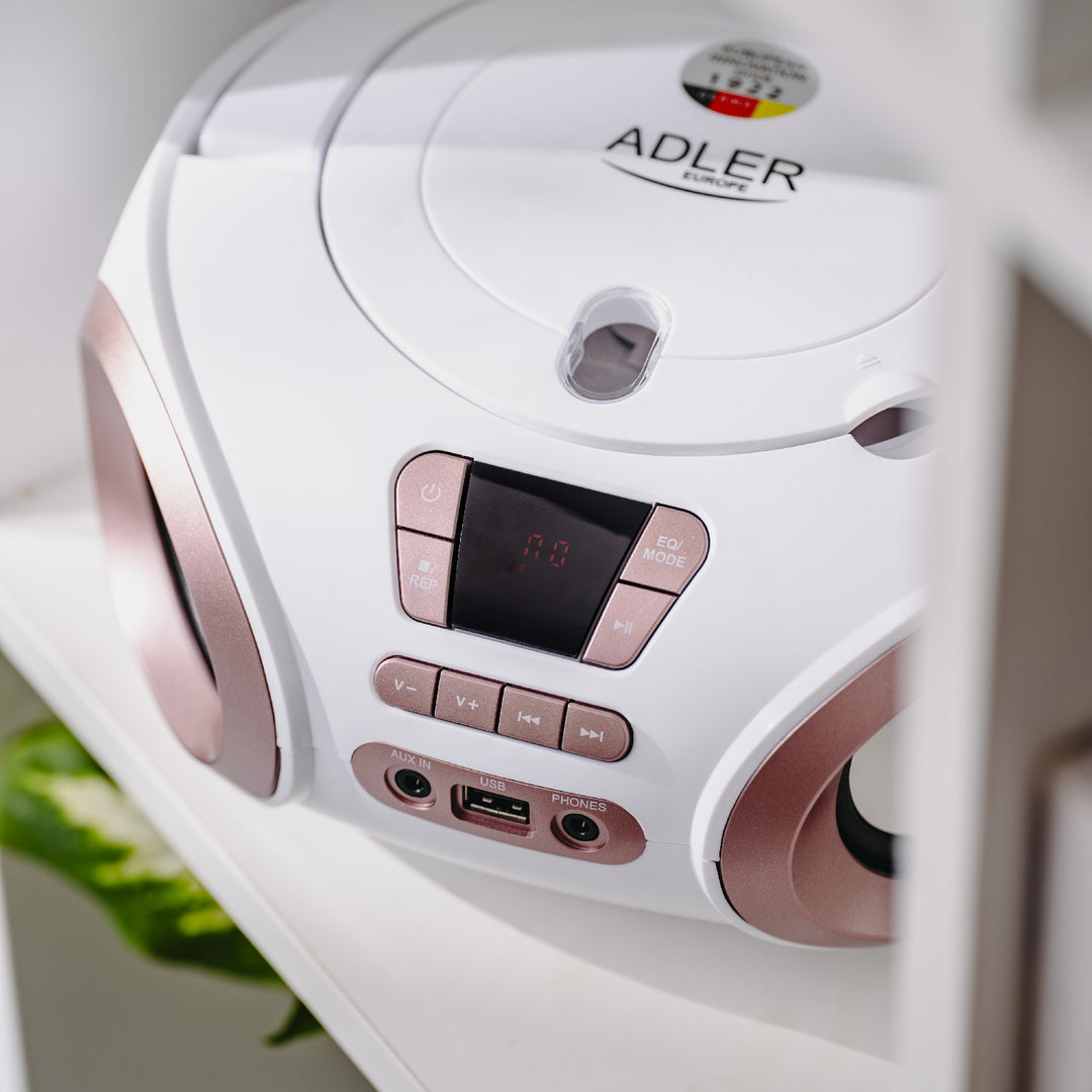 Rádio Boombox CD-MP3, USB, FM rádio, AUX, konektor pre slúchadlá, Adler, AD 1181