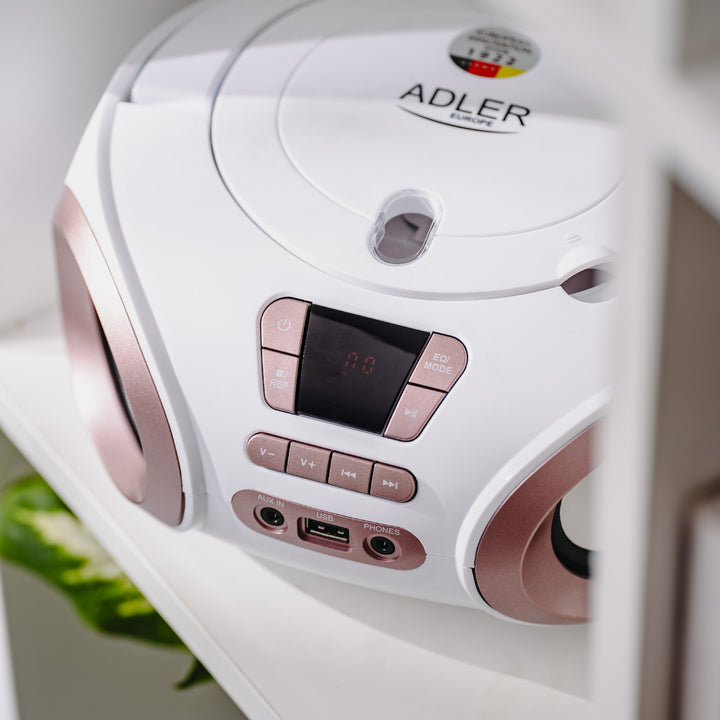 Rádio Boombox CD-MP3, USB, FM rádio, AUX, konektor pre slúchadlá, Adler, AD 1181