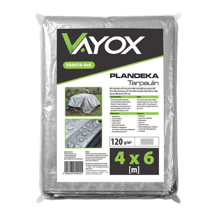 Strieborná plachta 120 g, 4 × 6 m, VA0476, vodovzdorná, Vayox