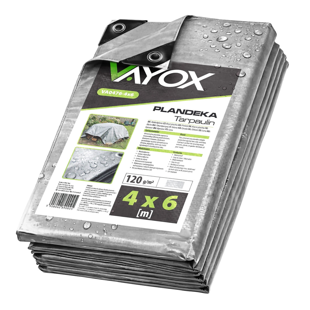 Strieborná plachta 120 g, 4 × 6 m, VA0476, vodovzdorná, Vayox