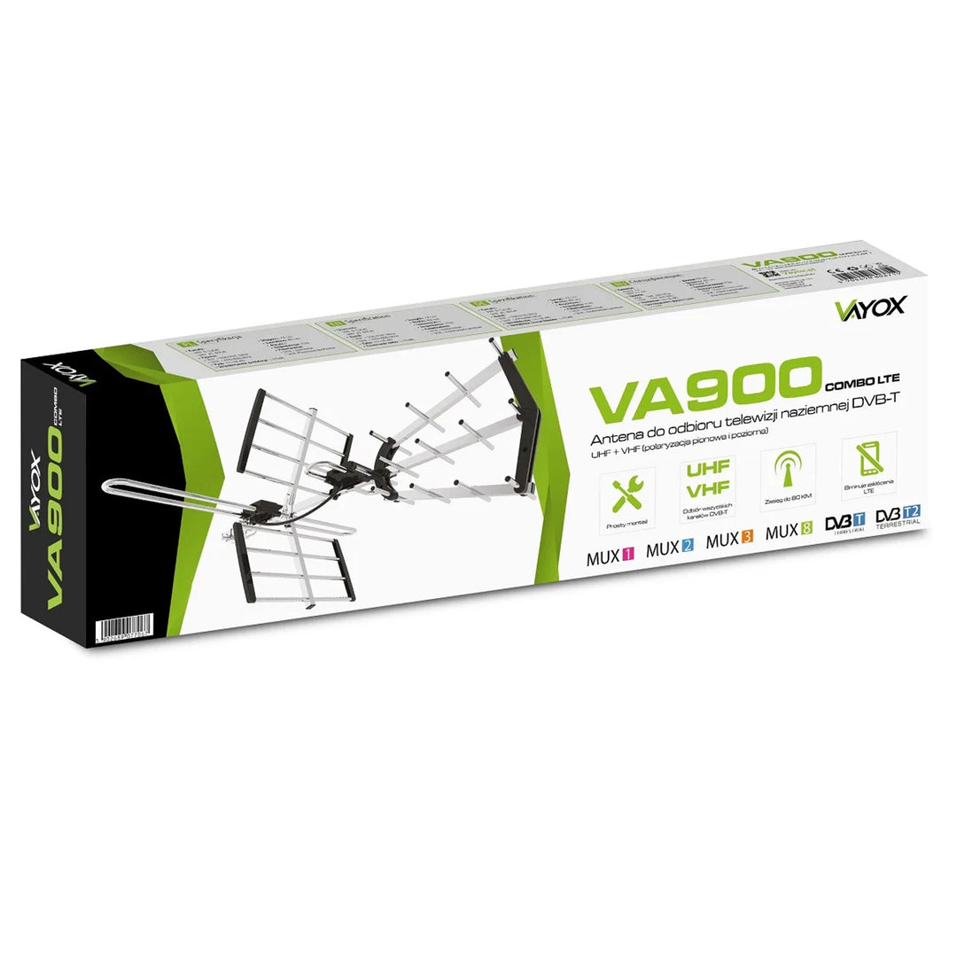 Smerová anténa DVB-T/T2 VA900 COMBO s filtrom LTE, hliníková, Vayox