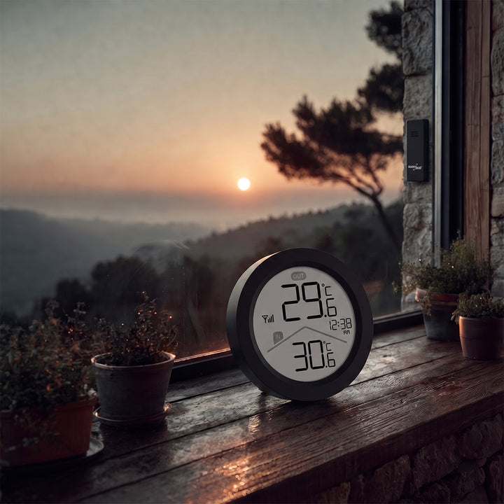 Bezdrôtová meteorologická stanica GreenBlue, teplota vnútri/vonku, hodiny, možnosť výberu °C / °F, dosah až 60 m, čierna, GB162 B + 4 ks alkalické batérie AAA Varta Industrial