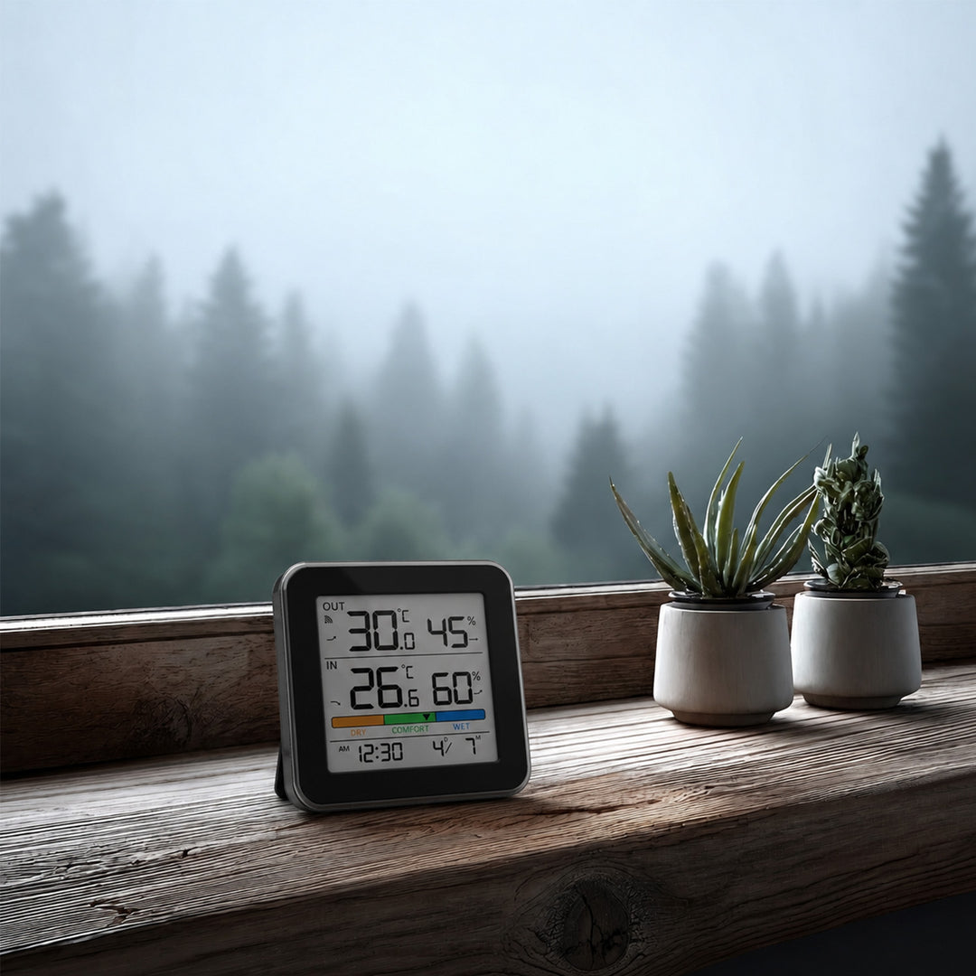 Bezdrôtová meteorologická stanica GreenBlue, teplota a vlhkosť (vnútri/vonku), hodiny, budík a dátum, °C / °F, dosah až 60 m, čierna, GB169 B + 4 ks alkalických batérií AAA Varta Industrial