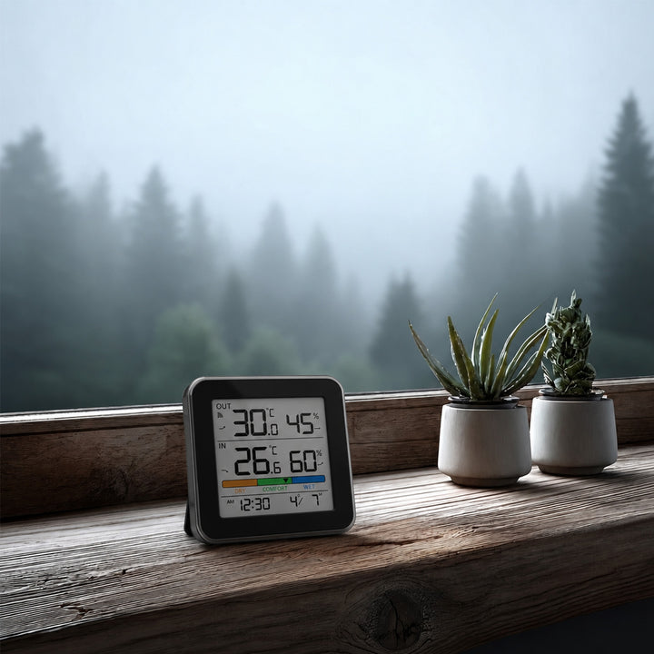 Bezdrôtová meteorologická stanica GreenBlue, teplota a vlhkosť (vnútri/vonku), hodiny, budík a dátum, °C / °F, dosah až 60 m, čierna, GB169 B + 4 ks alkalických batérií AAA Varta Industrial