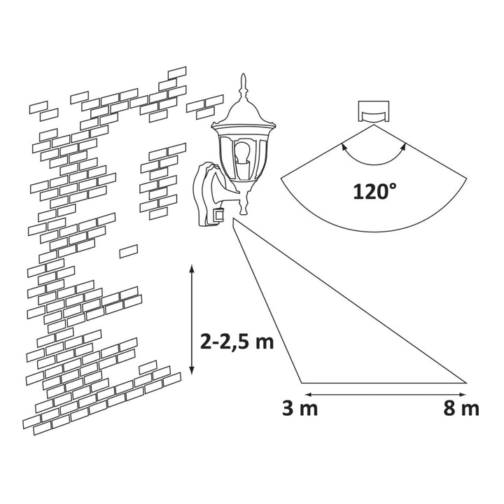 Nástenná lampa Rabalux, vonkajšia, snímač pohybu, IP43, E27, max. 60 W, antické zlato, Milano, 2 ks