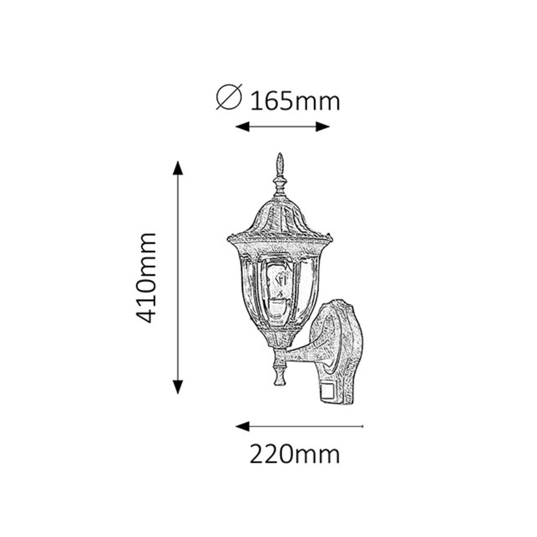 Nástenná lampa Rabalux, vonkajšia, snímač pohybu, IP43, E27, max. 60 W, antické zlato, Milano, 2 ks