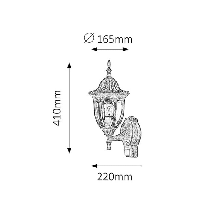 Nástenná lampa Rabalux, vonkajšia, snímač pohybu, IP43, E27, max. 60 W, antické zlato, Milano, 2 ks