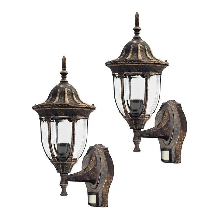 Nástenná lampa Rabalux, vonkajšia, snímač pohybu, IP43, E27, max. 60 W, antické zlato, Milano, 2 ks