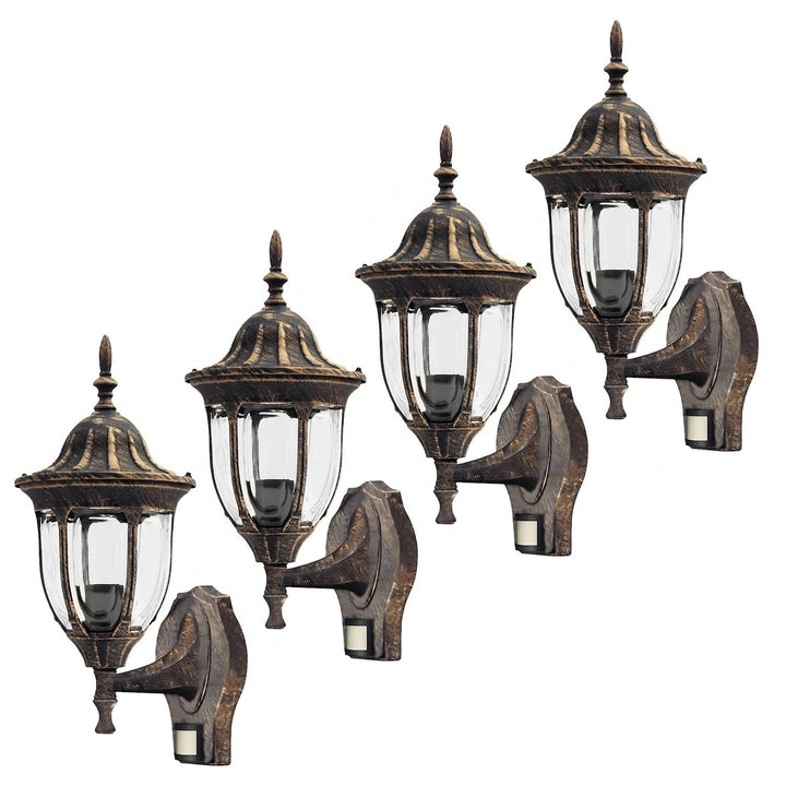 Nástenná lampa Rabalux, vonkajšia, s pohybovým senzorom, IP43, E27, max. 60 W, antické zlato, Milano, 4 kusy