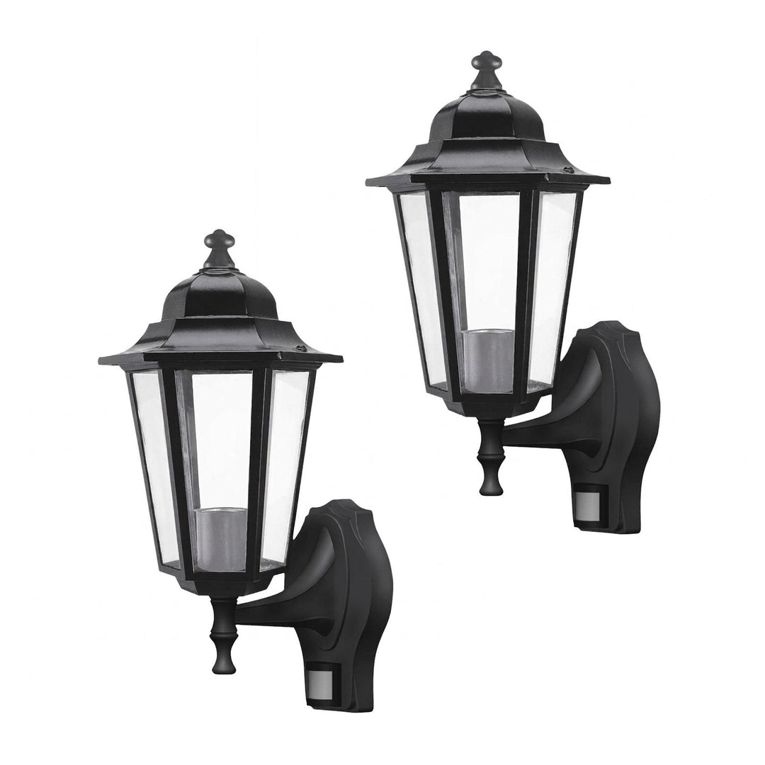 Nástenná lampa Rabalux, vonkajšia, s pohybovým senzorom, IP43, E27, max. 60 W, čierna, Velence, 2 ks
