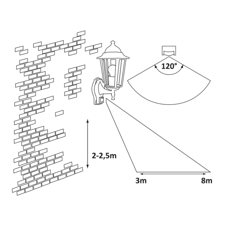 Nástenná lampa Rabalux, vonkajšia, s pohybovým senzorom, IP43, E27, max. 60 W, čierna, Velence, 4 ks