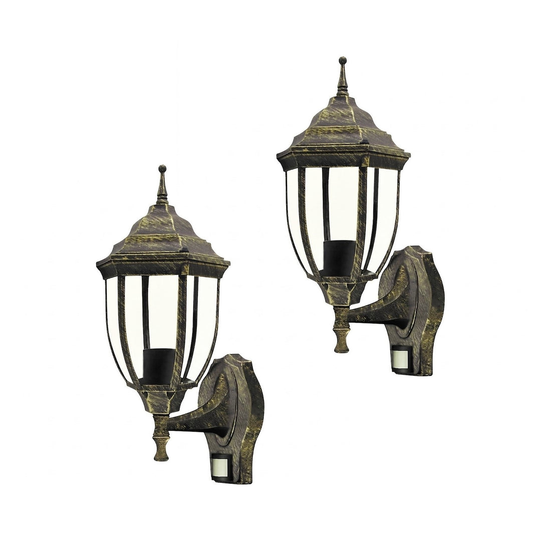 Nástenná lampa Rabalux, vonkajšia, snímač pohybu, IP43, E27, max. 60 W, starožitná zlatá, Nizza, 2 ks