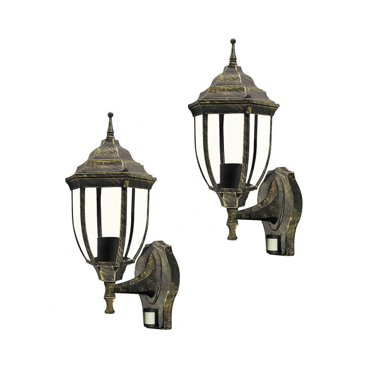 Nástenná lampa Rabalux, vonkajšia, snímač pohybu, IP43, E27, max. 60 W, starožitná zlatá, Nizza, 2 ks