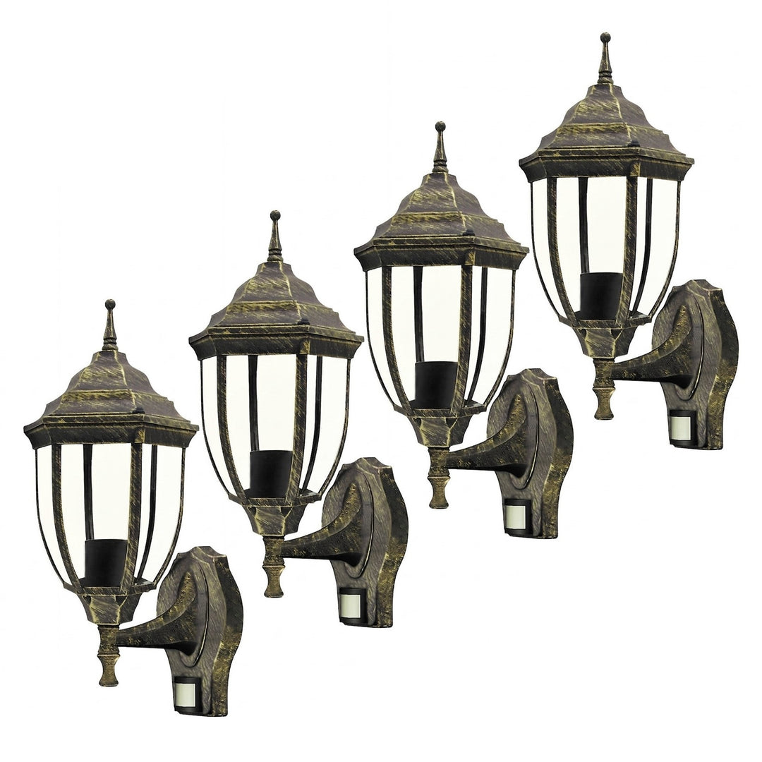 Nástenná lampa Rabalux, vonkajšia, s pohybovým senzorom, IP43, E27, max. 60 W, antické zlato, Nizza, 4 ks