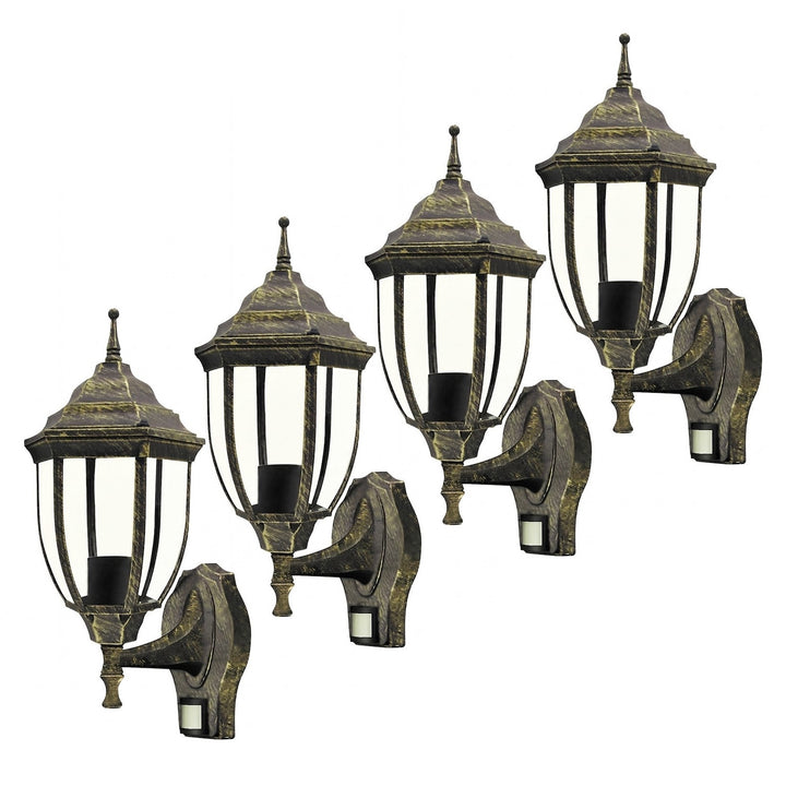 Nástenná lampa Rabalux, vonkajšia, s pohybovým senzorom, IP43, E27, max. 60 W, antické zlato, Nizza, 4 ks