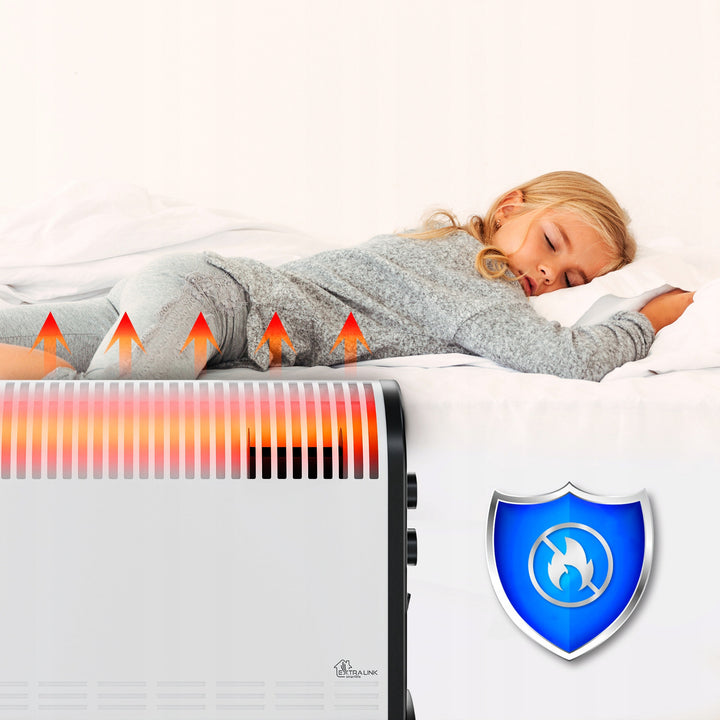 Elektrický konvektorový radiátor Extralink, výkon 2000 W, vstavaný ventilátor na rozvod tepla, 3-stupňové nastavenie, režim turbo, LCV-06