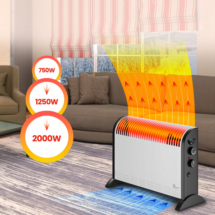 Elektrický konvektorový radiátor Extralink, výkon 2000 W, vstavaný ventilátor na rozvod tepla, 3-stupňové nastavenie, režim turbo, LCV-06