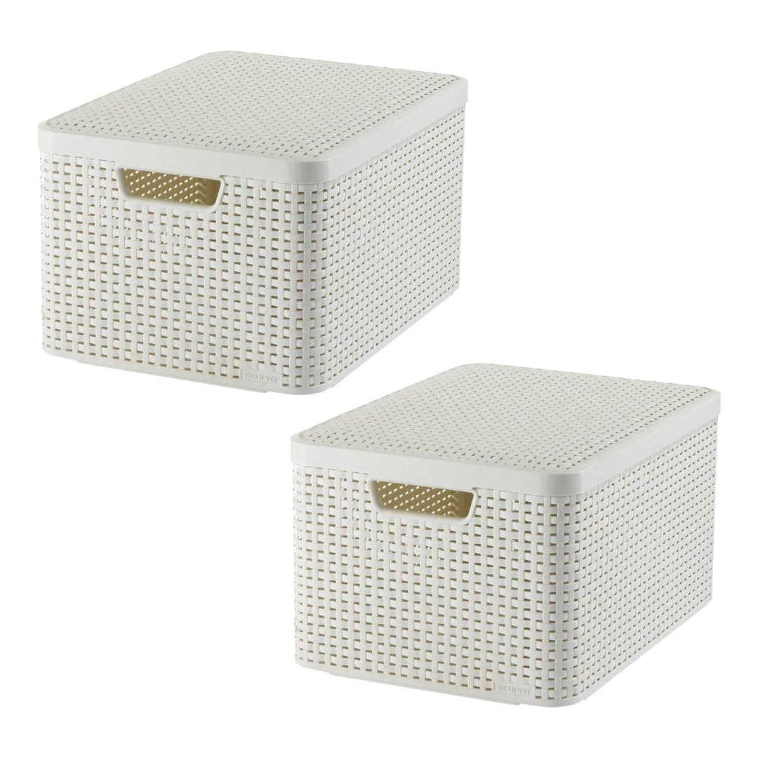 Košík Curver, univerzálny, s vekom, krémový, Rattan Style L, 2 ks