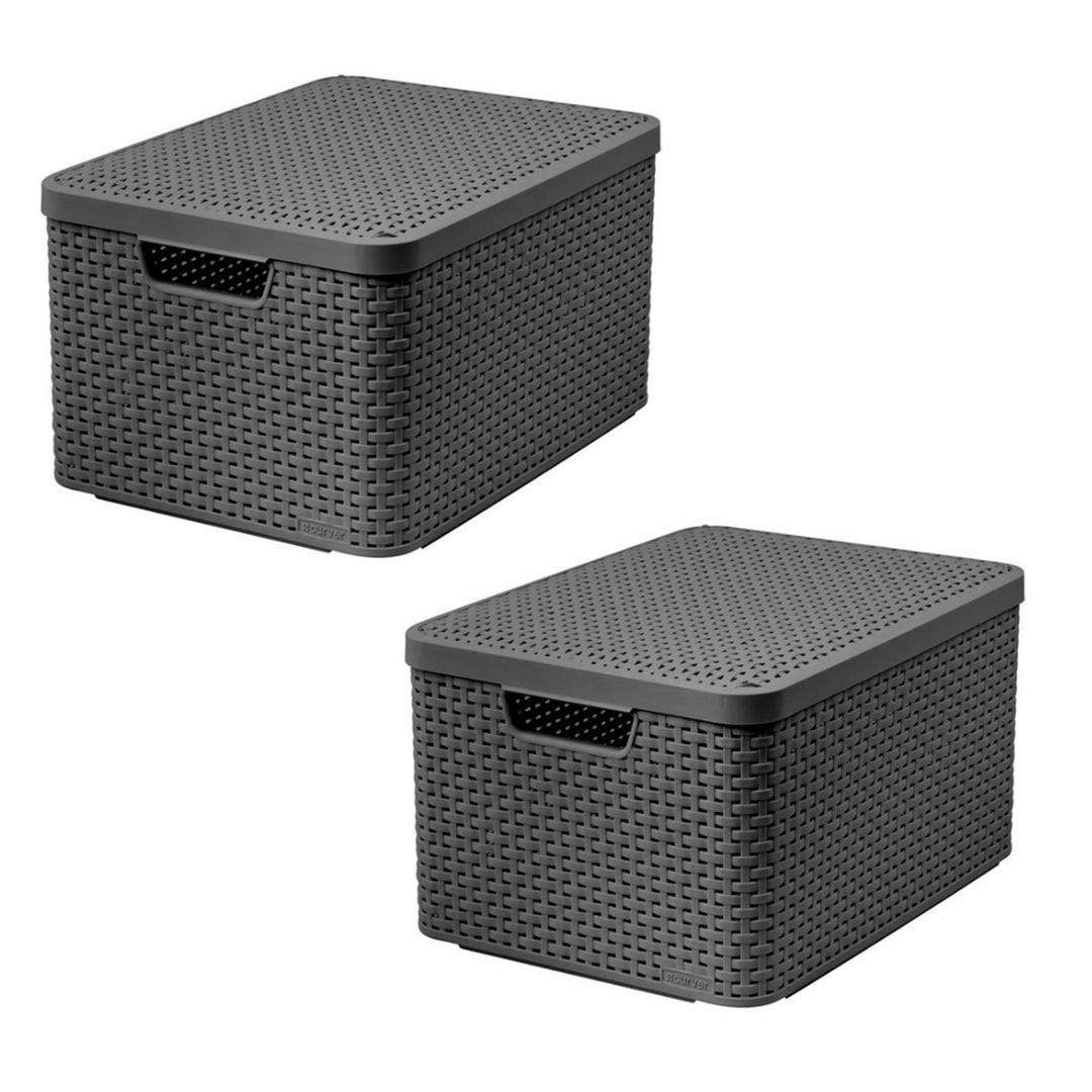 Košík Curver, univerzálny, s vekom, sivý, Rattan Style L, 2 ks
