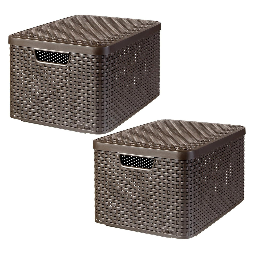Košík Curver, univerzálny, s vekom, hnedý, Rattan Style L, 2 ks