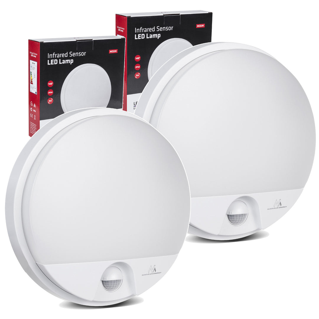 LED svietidlo s pohybovým senzorom Maclean, senzor PIR, biela farba, 15 W, IP54, 1100 lm, neutrálna farba svetla, MCE291 W, 2 kusy