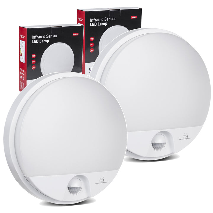 LED svietidlo s pohybovým senzorom Maclean, senzor PIR, biela farba, 15 W, IP54, 1100 lm, neutrálna farba svetla, MCE291 W, 2 kusy