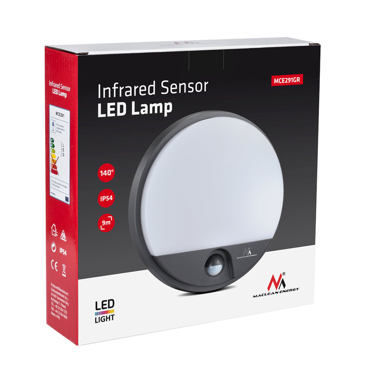 LED svietidlo s pohybovým senzorom Maclean, senzor PIR, farba sivá, 15 W, IP54, 1100 lm, neutrálna farba svetla, MCE291 W, 2 ks