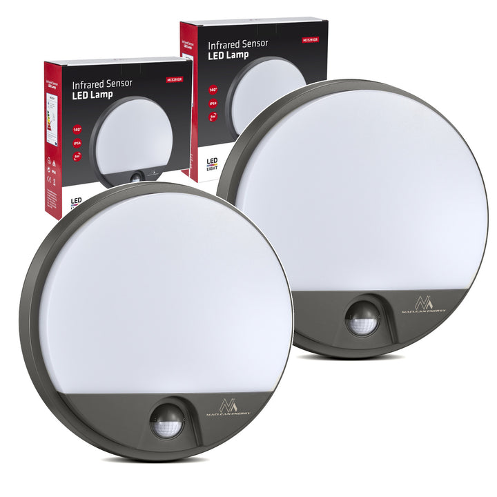 LED svietidlo s pohybovým senzorom Maclean, senzor PIR, farba sivá, 15 W, IP54, 1100 lm, neutrálna farba svetla, MCE291 W, 2 ks