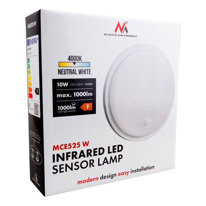 LED svietidlo s pohybovým senzorom Maclean, senzor PIR, biela farba, 10 W, IP65, 1000 lm, neutrálna farba svetla, MCE525 W, 2 ks