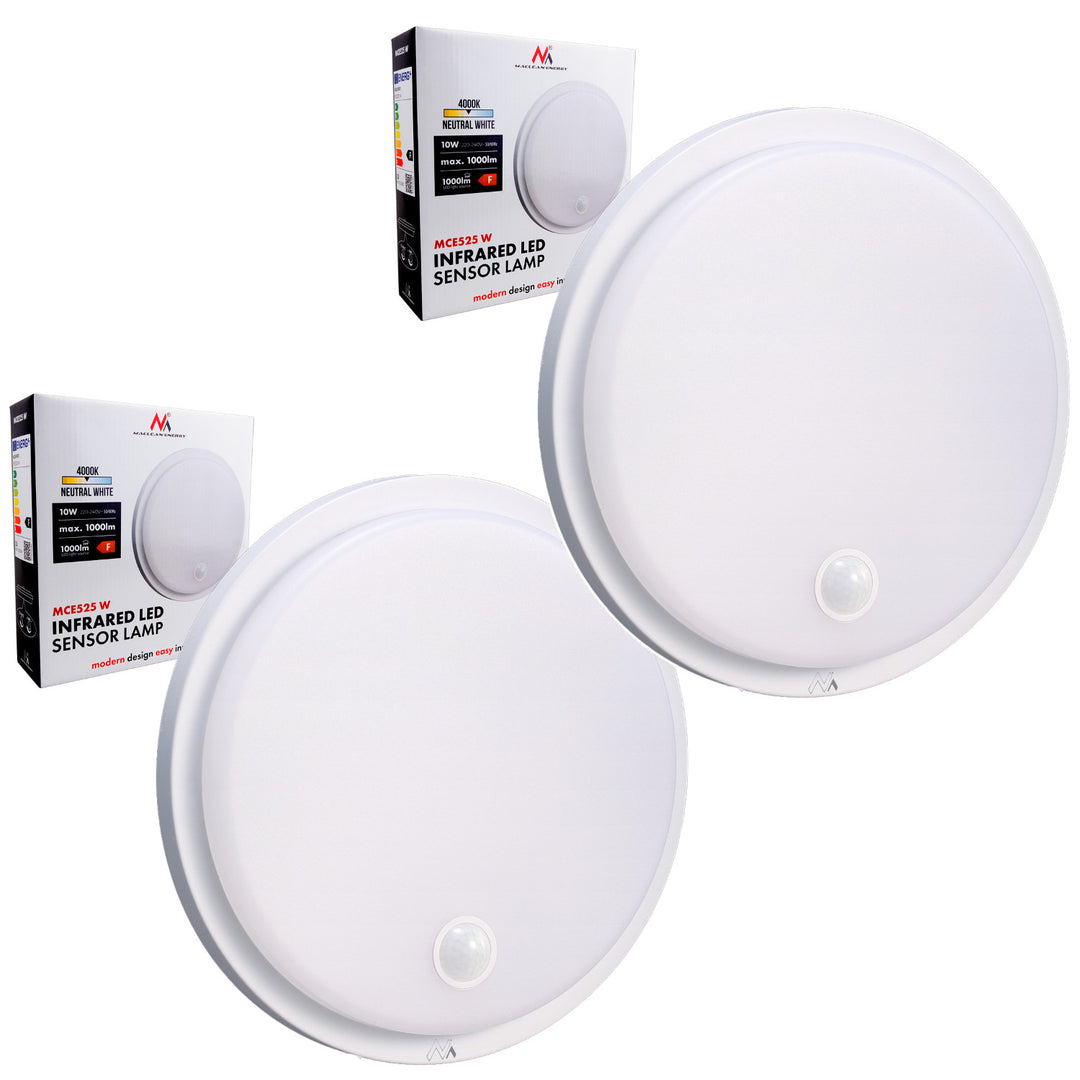 LED svietidlo s pohybovým senzorom Maclean, senzor PIR, biela farba, 10 W, IP65, 1000 lm, neutrálna farba svetla, MCE525 W, 2 ks