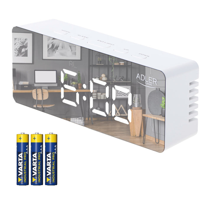 Budík s LED displejom a teplomerom Adler AD 1189 W + 3 ks alkalických batérií AAA Varta Industrial